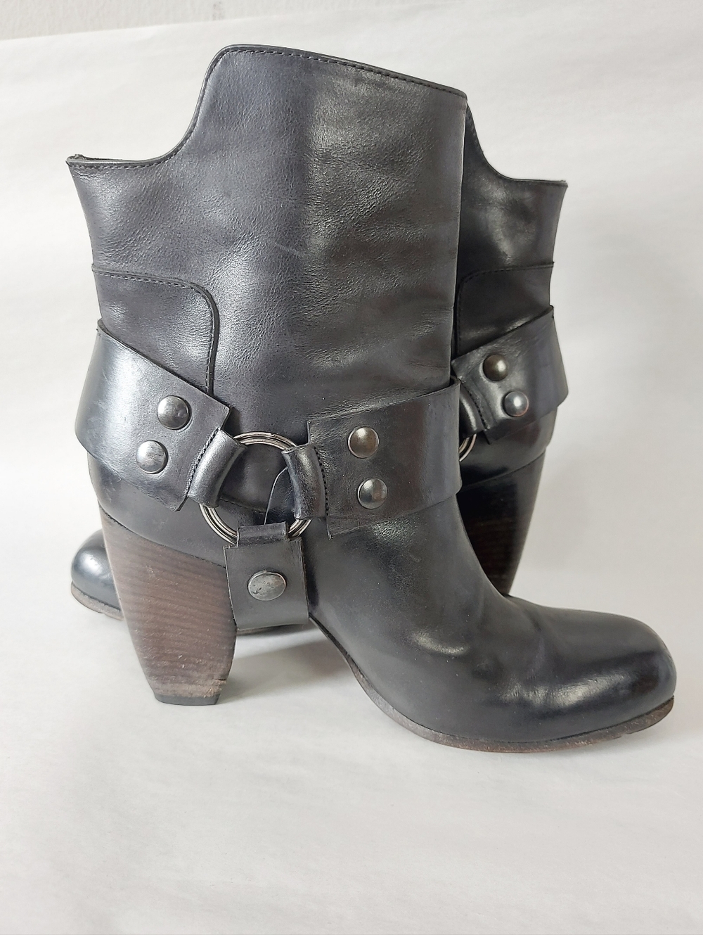 Elisanero Women Ring Harness Studs Stacked Block Heel Biker Ankle Boots Size 36 - Picture 4 of 13